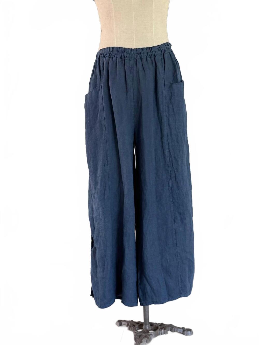 NEW CAMILLE & CO women's ada linen pants in navy